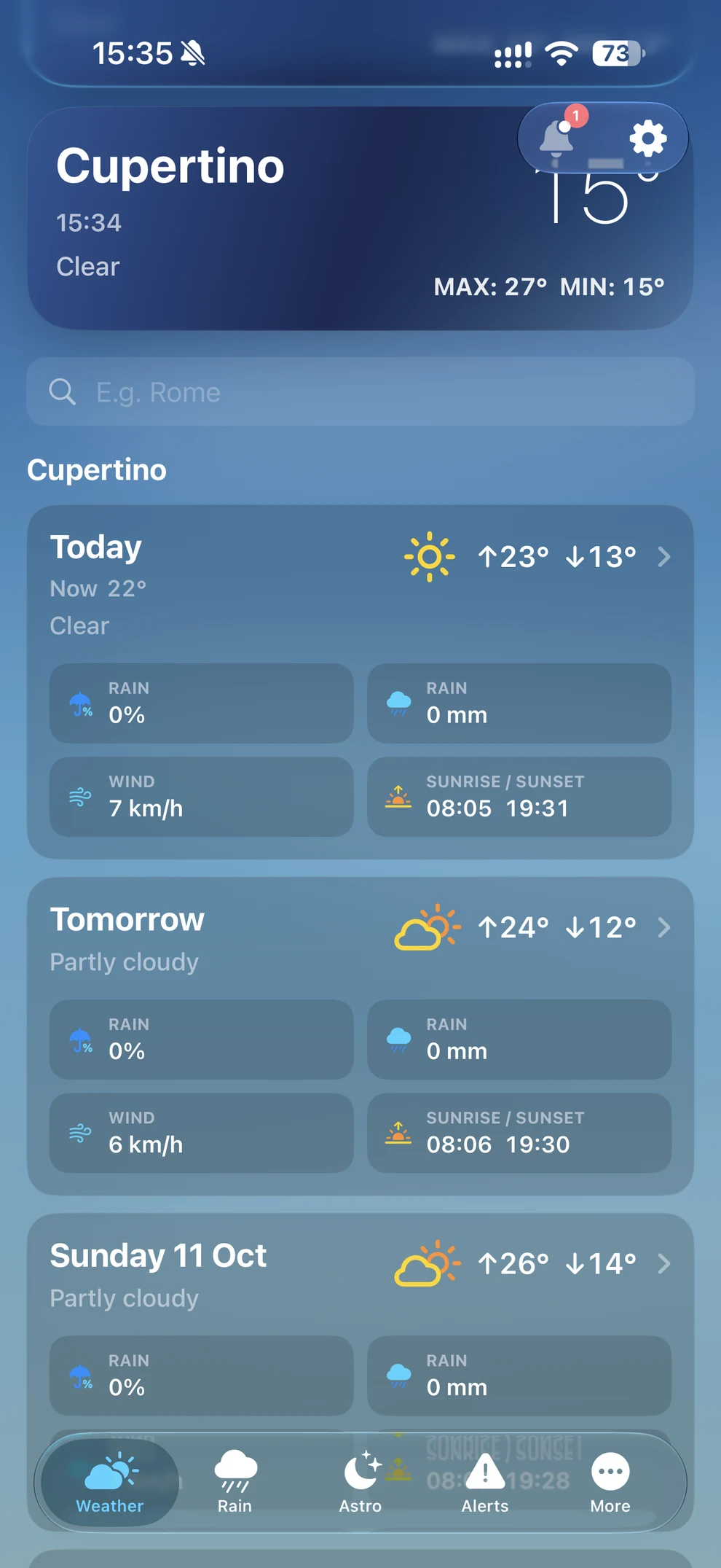 Actual Mork screen showing the weather forecast